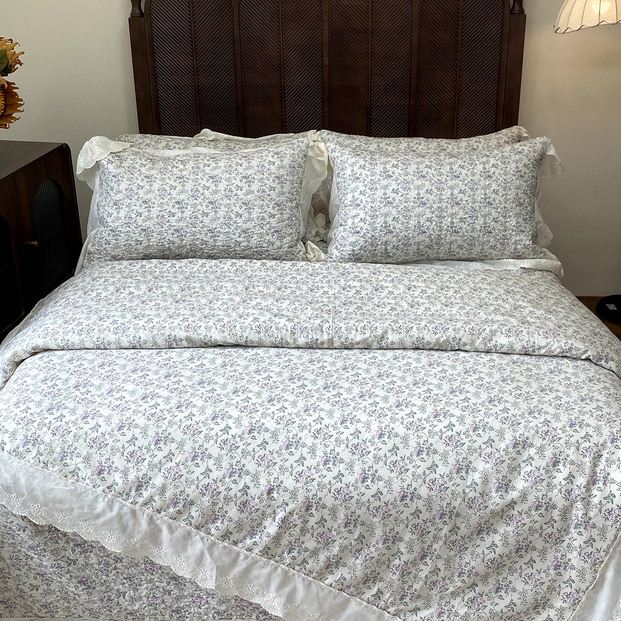 91家纺网 家纺一手货源 找家纺 （总）奈萝家纺 2025新款13372全棉法式大花边床盖被套四件套