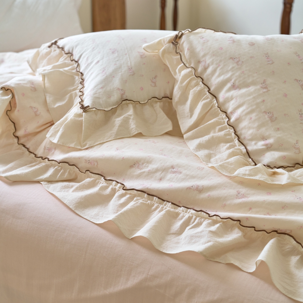 91家纺网 家纺一手货源 找家纺 （总）洋铭区（原狠狠爱） 2025新款法式荷叶边全棉双层纱四件套系列