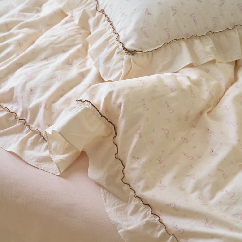 91家纺网 家纺一手货源 找家纺 （总）洋铭区（原狠狠爱） 2025新款法式荷叶边全棉双层纱四件套系列