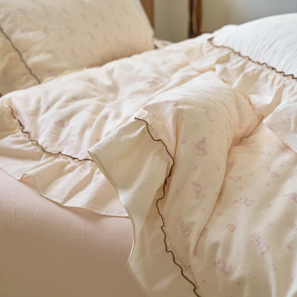 91家纺网 家纺一手货源 找家纺 （总）洋铭区（原狠狠爱） 2025新款法式荷叶边全棉双层纱四件套系列