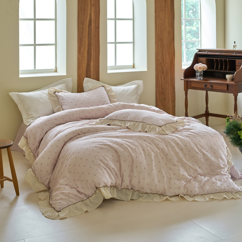 91家纺网 家纺一手货源 找家纺 （总）洋铭区（原狠狠爱） 2025新款法式荷叶边全棉双层纱四件套系列