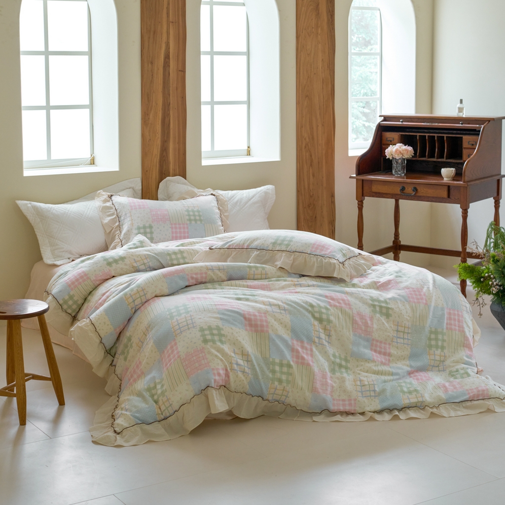 洋铭区（原狠狠爱） 2025新款法式荷叶边全棉双层纱四件套系列 晴山格