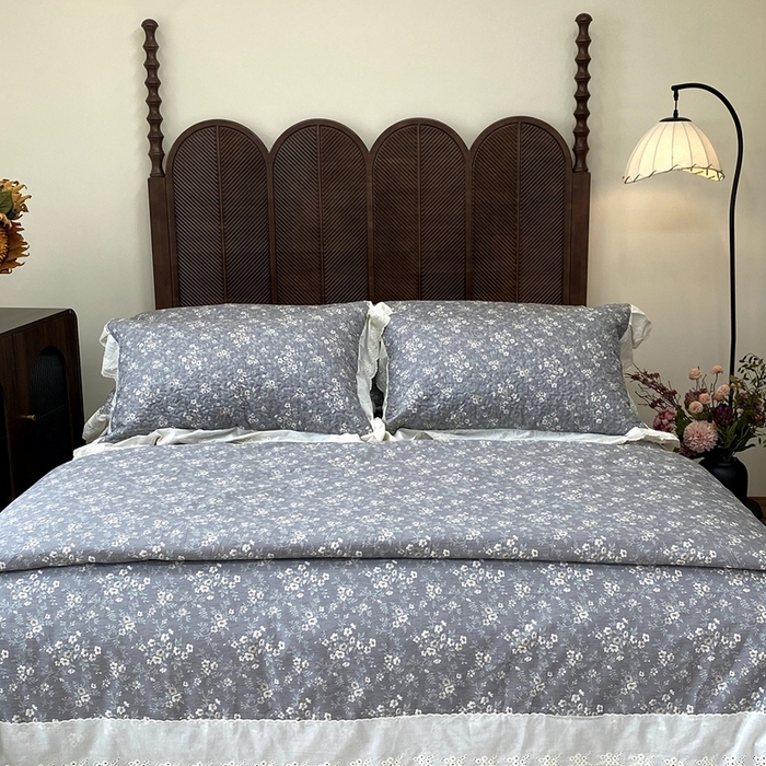 91家纺网 家纺一手货源 找家纺 奈萝家纺 2025新款13372全棉法式大花边床盖被套四件套 塞纳河畔