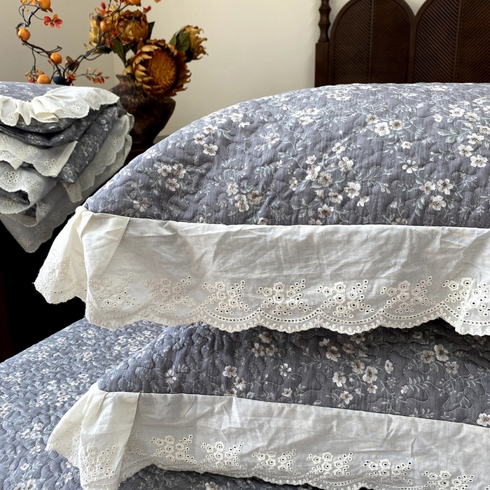 91家纺网 家纺一手货源 找家纺 奈萝家纺 2025新款13372全棉法式大花边床盖被套四件套 塞纳河畔