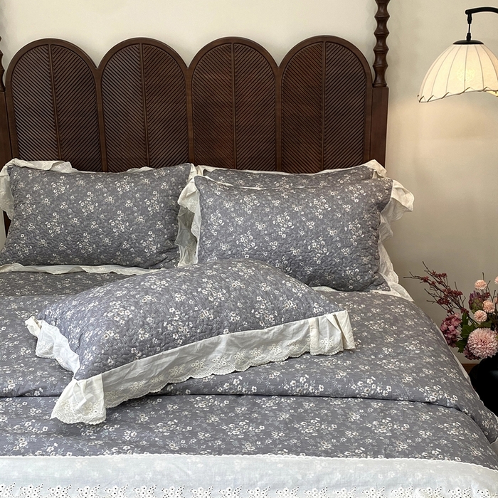 91家纺网 家纺一手货源 找家纺 奈萝家纺 2025新款13372全棉法式大花边床盖被套四件套 塞纳河畔