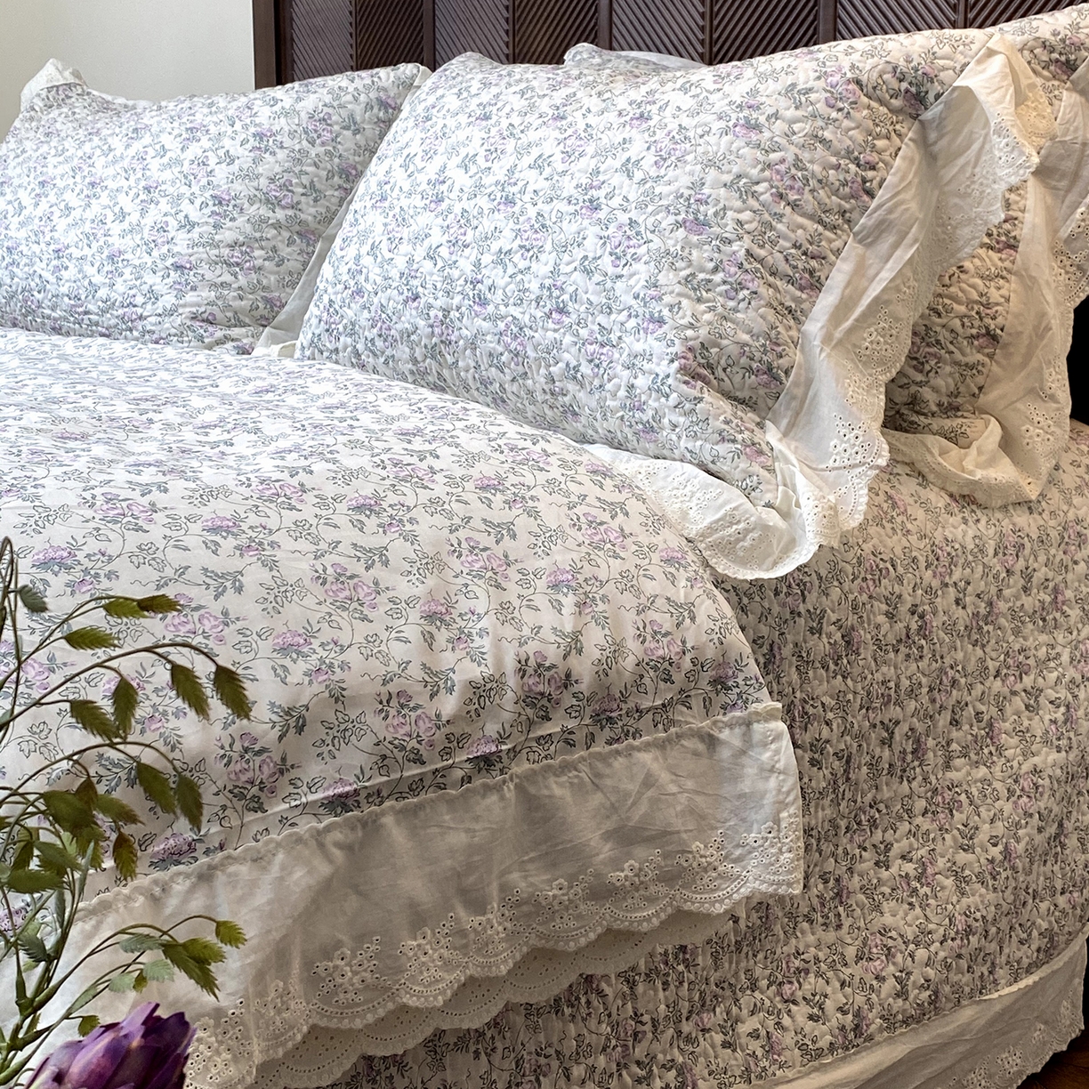 91家纺网 家纺一手货源 找家纺 奈萝家纺 2025新款13372全棉法式大花边床盖被套四件套 艾薇