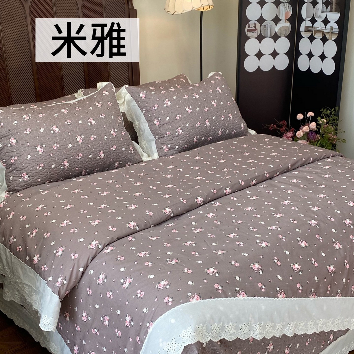 奈萝家纺 2025新款13372全棉法式大花边床盖被套四件套 米雅