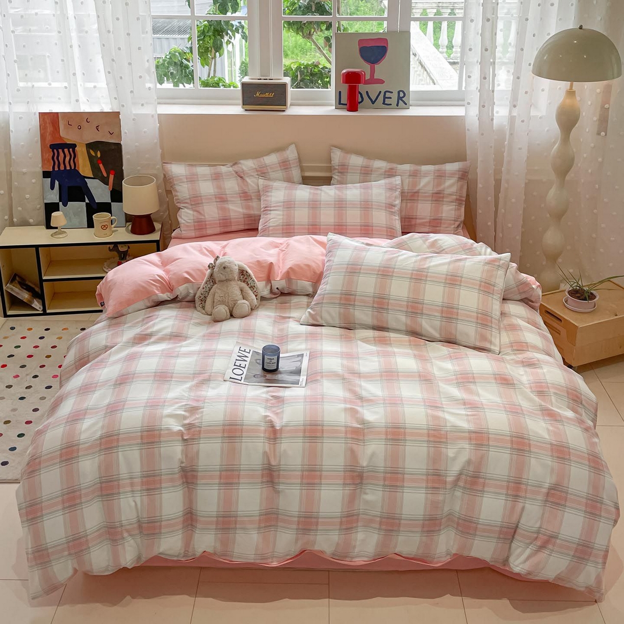 91家纺网 家纺一手货源 找家纺 涵宸家纺 2025新款全棉简约款四件套 莫妮粉