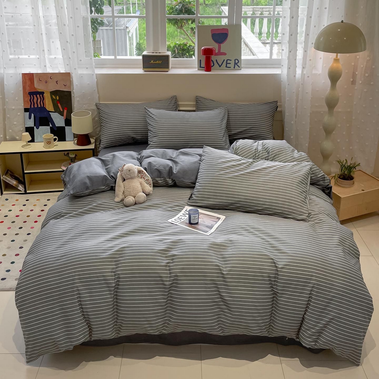 91家纺网 家纺一手货源 找家纺 涵宸家纺 2025新款全棉简约款四件套 英伦-深灰