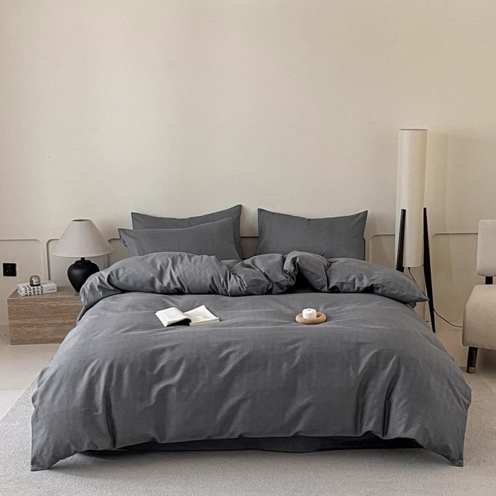 91家纺网 家纺一手货源 找家纺 涵宸家纺 2025新款全棉简约款四件套 云纹-深深灰