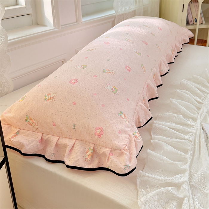 91家纺网 家纺一手货源 找家纺 （总）梦舒羽 2025新款云感双层纱双人花边枕套情侣双人1.5m枕芯套1.8床枕头套