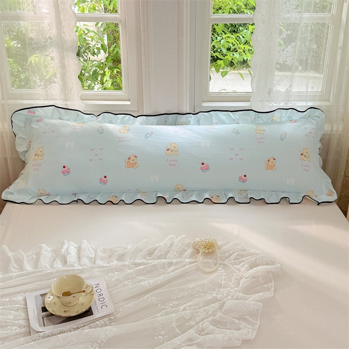 91家纺网 家纺一手货源 找家纺 梦舒羽 2025新款云感双层纱双人花边枕套情侣双人1.5m枕芯套1.8床枕头套 甜心小狗