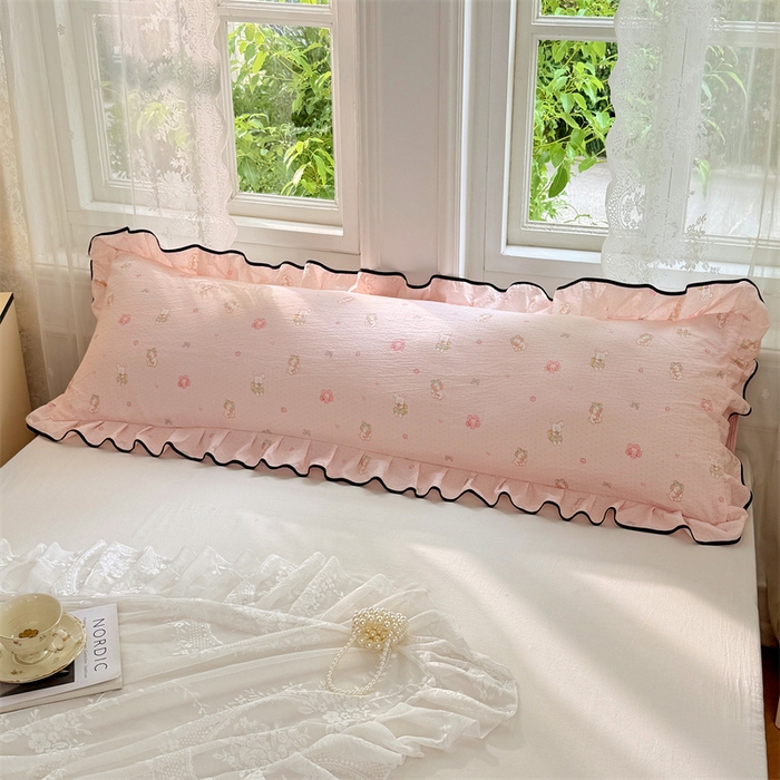 91家纺网 家纺一手货源 找家纺 （总）梦舒羽 2025新款云感双层纱双人花边枕套情侣双人1.5m枕芯套1.8床枕头套