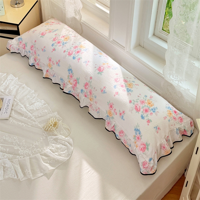 91家纺网 家纺一手货源 找家纺 梦舒羽 2025新款云感双层纱双人花边枕套情侣双人1.5m枕芯套1.8床枕头套 朝花夕拾