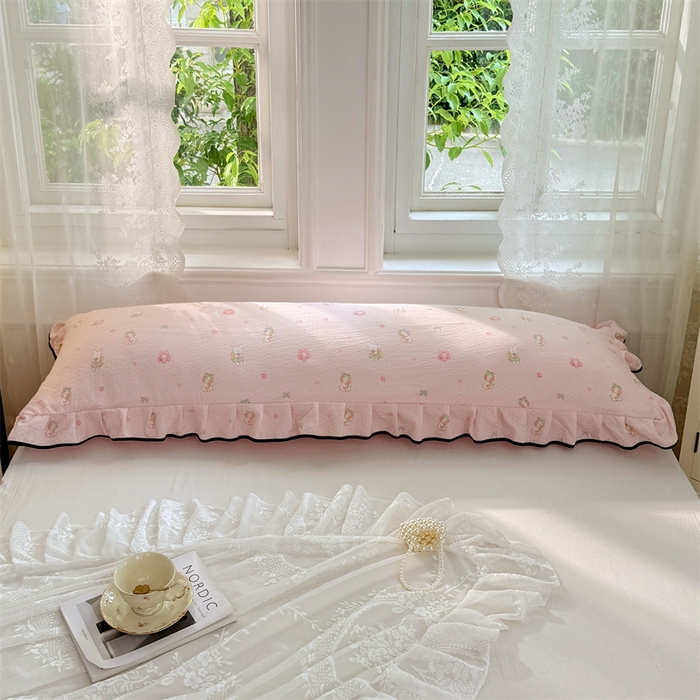 91家纺网 家纺一手货源 找家纺 （总）梦舒羽 2025新款云感双层纱双人花边枕套情侣双人1.5m枕芯套1.8床枕头套