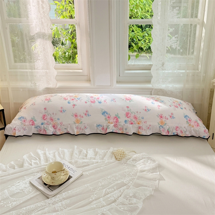 91家纺网 家纺一手货源 找家纺 梦舒羽 2025新款云感双层纱双人花边枕套情侣双人1.5m枕芯套1.8床枕头套 朝花夕拾