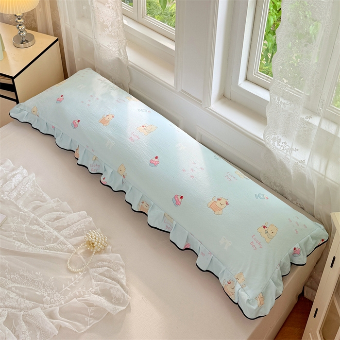 91家纺网 家纺一手货源 找家纺 梦舒羽 2025新款云感双层纱双人花边枕套情侣双人1.5m枕芯套1.8床枕头套 甜心小狗