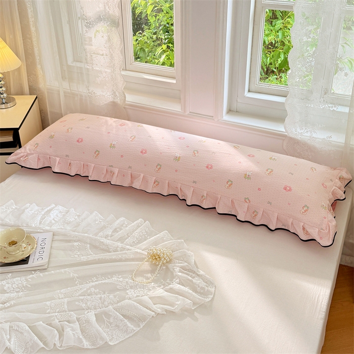 91家纺网 家纺一手货源 找家纺 （总）梦舒羽 2025新款云感双层纱双人花边枕套情侣双人1.5m枕芯套1.8床枕头套