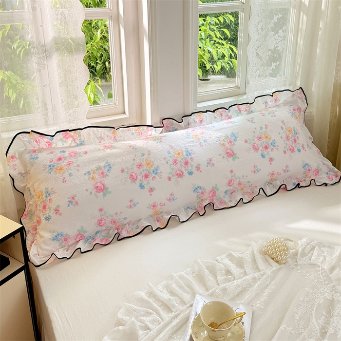 91家纺网 家纺一手货源 找家纺 梦舒羽 2025新款云感双层纱双人花边枕套情侣双人1.5m枕芯套1.8床枕头套 朝花夕拾