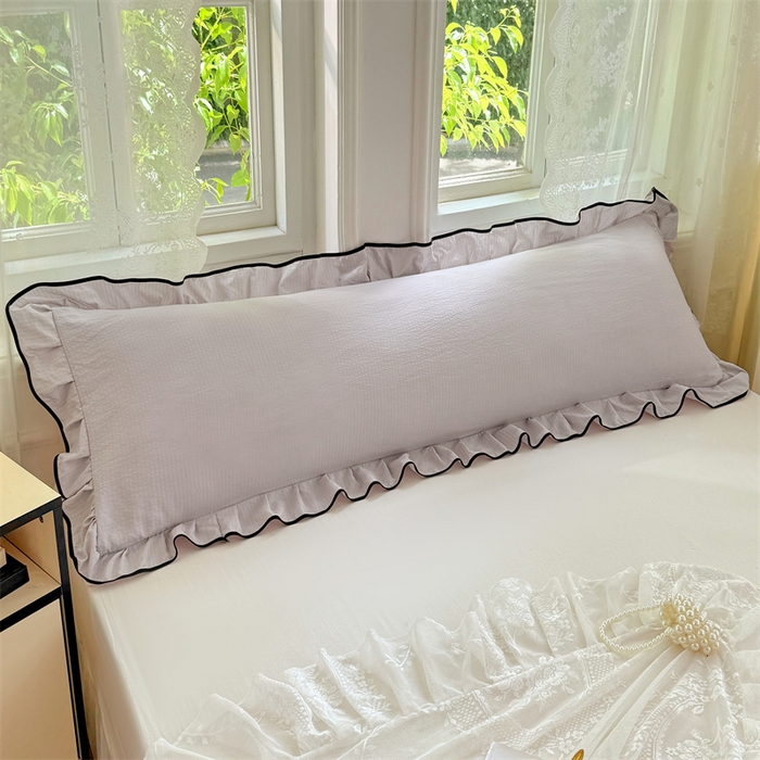 91家纺网 家纺一手货源 找家纺 梦舒羽 2025新款云感双层纱双人花边枕套情侣双人1.5m枕芯套1.8床枕头套 梦境灰