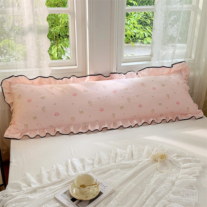 91家纺网 家纺一手货源 找家纺 （总）梦舒羽 2025新款云感双层纱双人花边枕套情侣双人1.5m枕芯套1.8床枕头套