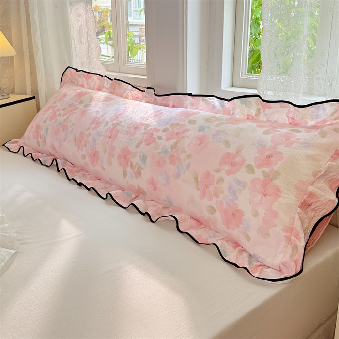 91家纺网 家纺一手货源 找家纺 （总）梦舒羽 2025新款云感双层纱双人花边枕套情侣双人1.5m枕芯套1.8床枕头套