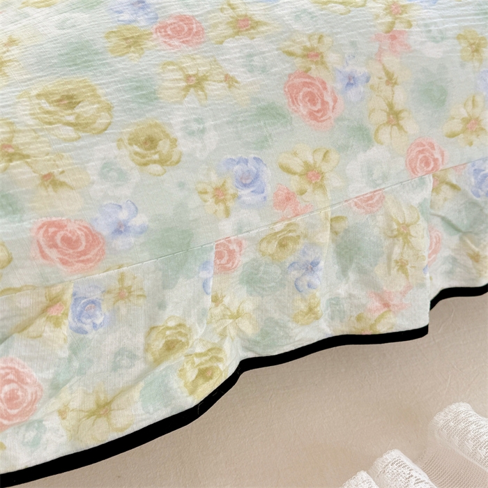 91家纺网 家纺一手货源 找家纺 梦舒羽 2025新款云感双层纱双人花边枕套情侣双人1.5m枕芯套1.8床枕头套 春日初见