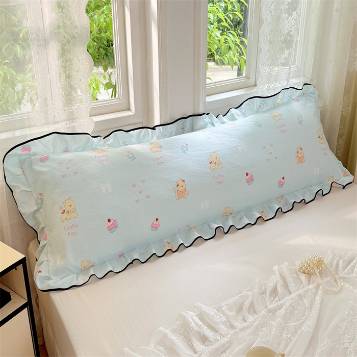 91家纺网 家纺一手货源 找家纺 梦舒羽 2025新款云感双层纱双人花边枕套情侣双人1.5m枕芯套1.8床枕头套 甜心小狗