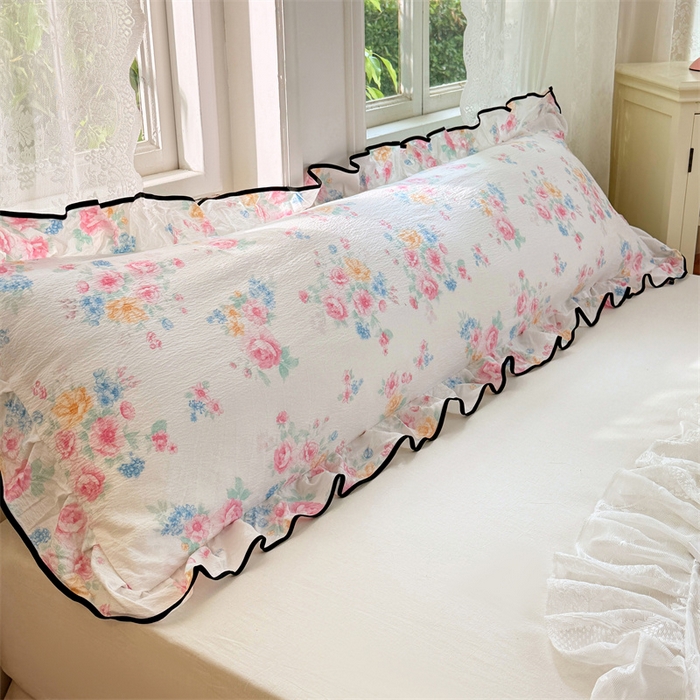 91家纺网 家纺一手货源 找家纺 梦舒羽 2025新款云感双层纱双人花边枕套情侣双人1.5m枕芯套1.8床枕头套 朝花夕拾