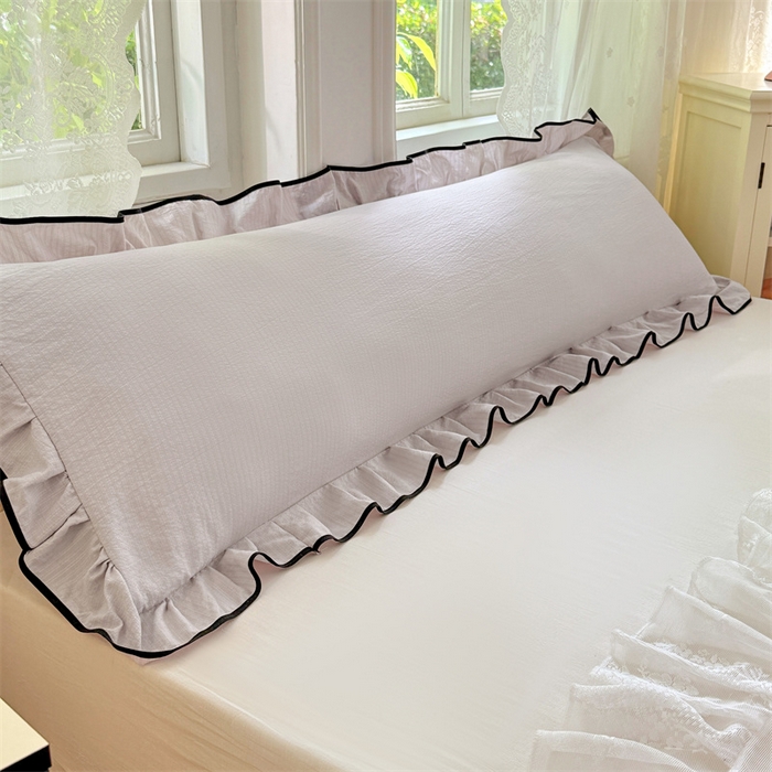 91家纺网 家纺一手货源 找家纺 梦舒羽 2025新款云感双层纱双人花边枕套情侣双人1.5m枕芯套1.8床枕头套 梦境灰