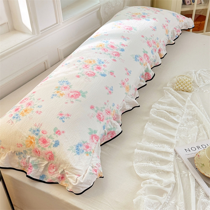 91家纺网 家纺一手货源 找家纺 梦舒羽 2025新款云感双层纱双人花边枕套情侣双人1.5m枕芯套1.8床枕头套 朝花夕拾