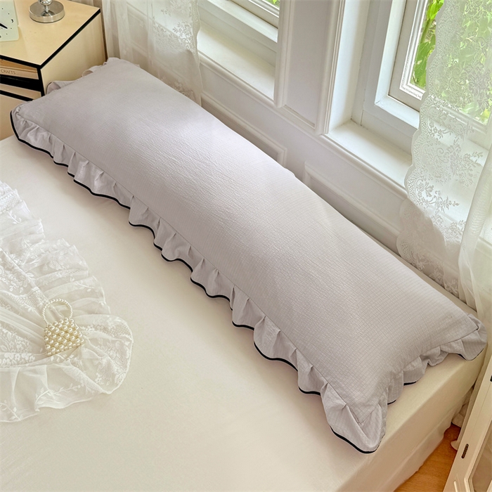 91家纺网 家纺一手货源 找家纺 梦舒羽 2025新款云感双层纱双人花边枕套情侣双人1.5m枕芯套1.8床枕头套 梦境灰