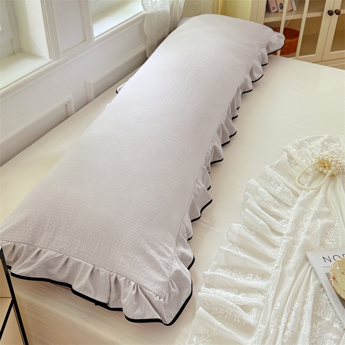 91家纺网 家纺一手货源 找家纺 梦舒羽 2025新款云感双层纱双人花边枕套情侣双人1.5m枕芯套1.8床枕头套 梦境灰