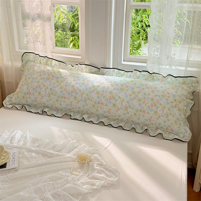 91家纺网 家纺一手货源 找家纺 梦舒羽 2025新款云感双层纱双人花边枕套情侣双人1.5m枕芯套1.8床枕头套 春日初见