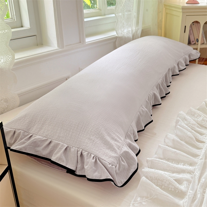 91家纺网 家纺一手货源 找家纺 梦舒羽 2025新款云感双层纱双人花边枕套情侣双人1.5m枕芯套1.8床枕头套 梦境灰