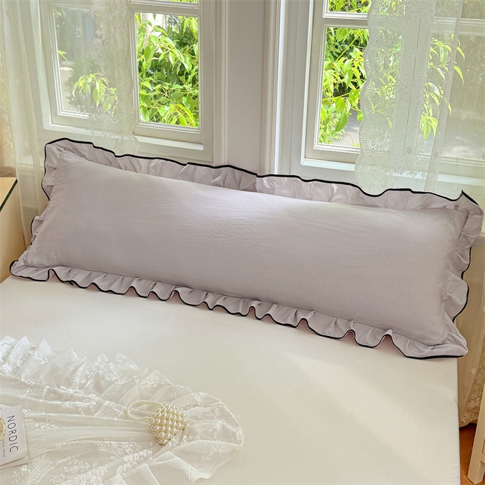 91家纺网 家纺一手货源 找家纺 梦舒羽 2025新款云感双层纱双人花边枕套情侣双人1.5m枕芯套1.8床枕头套 梦境灰