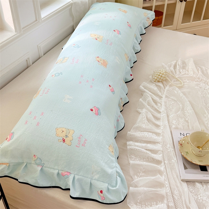 91家纺网 家纺一手货源 找家纺 梦舒羽 2025新款云感双层纱双人花边枕套情侣双人1.5m枕芯套1.8床枕头套 甜心小狗