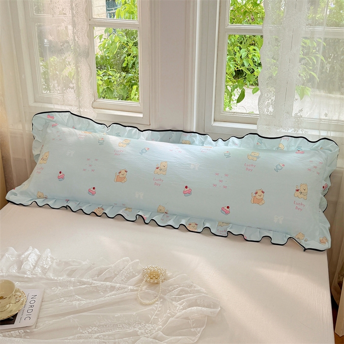 91家纺网 家纺一手货源 找家纺 梦舒羽 2025新款云感双层纱双人花边枕套情侣双人1.5m枕芯套1.8床枕头套 甜心小狗