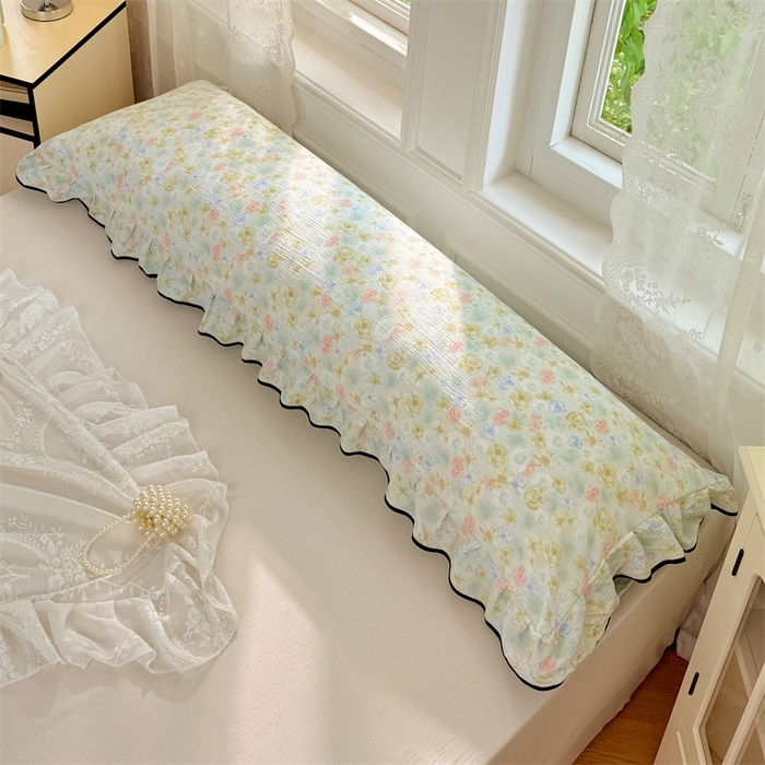 91家纺网 家纺一手货源 找家纺 梦舒羽 2025新款云感双层纱双人花边枕套情侣双人1.5m枕芯套1.8床枕头套 春日初见