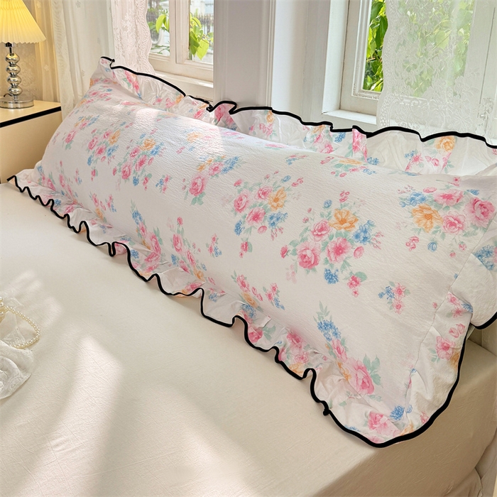 91家纺网 家纺一手货源 找家纺 （总）梦舒羽 2025新款云感双层纱双人花边枕套情侣双人1.5m枕芯套1.8床枕头套