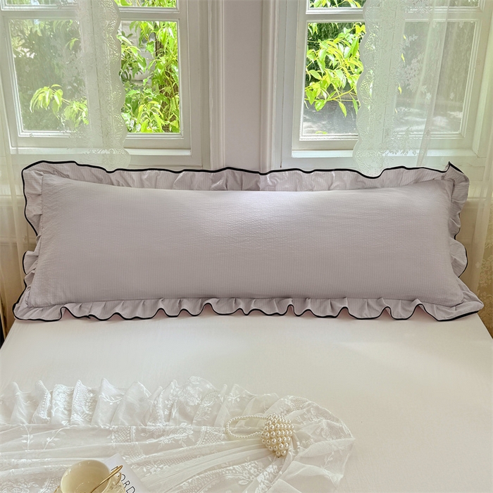 91家纺网 家纺一手货源 找家纺 梦舒羽 2025新款云感双层纱双人花边枕套情侣双人1.5m枕芯套1.8床枕头套 梦境灰