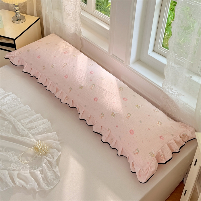 91家纺网 家纺一手货源 找家纺 （总）梦舒羽 2025新款云感双层纱双人花边枕套情侣双人1.5m枕芯套1.8床枕头套