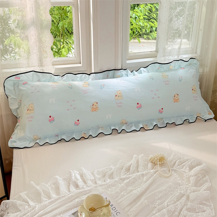 91家纺网 家纺一手货源 找家纺 梦舒羽 2025新款云感双层纱双人花边枕套情侣双人1.5m枕芯套1.8床枕头套 甜心小狗