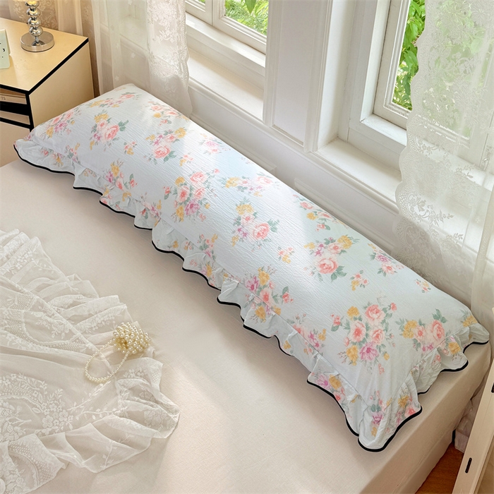 91家纺网 家纺一手货源 找家纺 梦舒羽 2025新款云感双层纱双人花边枕套情侣双人1.5m枕芯套1.8床枕头套 繁花入梦