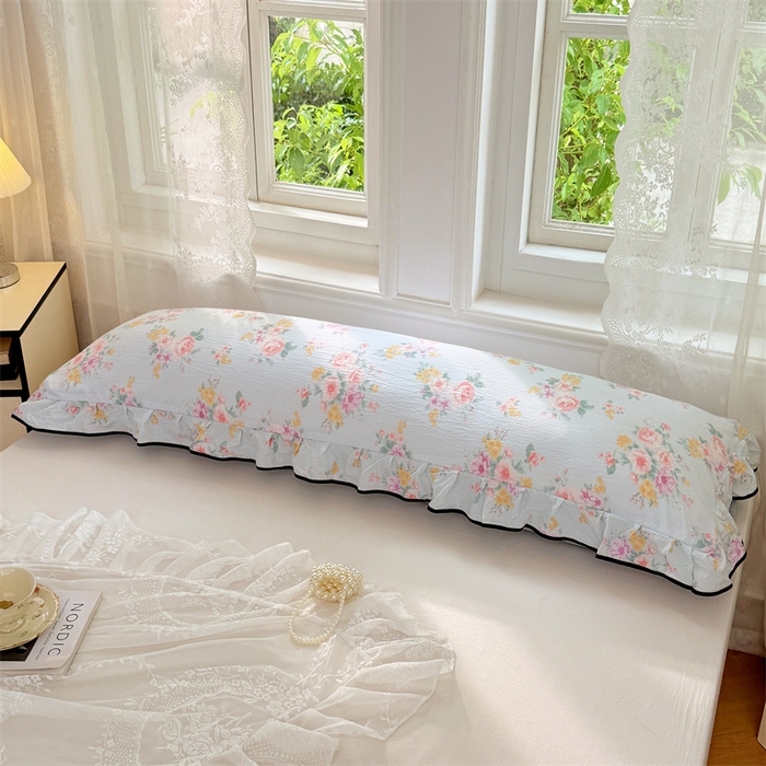91家纺网 家纺一手货源 找家纺 梦舒羽 2025新款云感双层纱双人花边枕套情侣双人1.5m枕芯套1.8床枕头套 繁花入梦