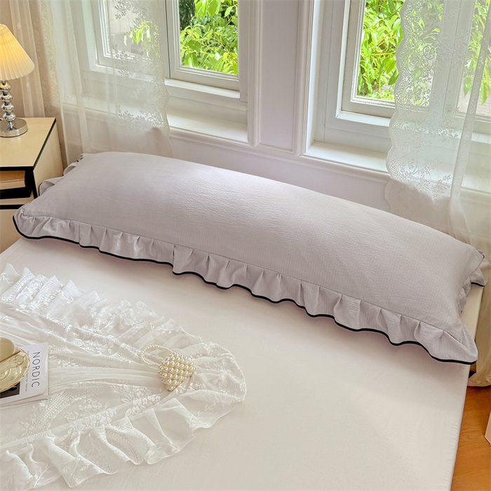 91家纺网 家纺一手货源 找家纺 梦舒羽 2025新款云感双层纱双人花边枕套情侣双人1.5m枕芯套1.8床枕头套 梦境灰