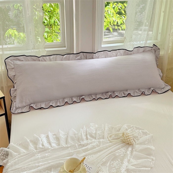 91家纺网 家纺一手货源 找家纺 梦舒羽 2025新款云感双层纱双人花边枕套情侣双人1.5m枕芯套1.8床枕头套 梦境灰