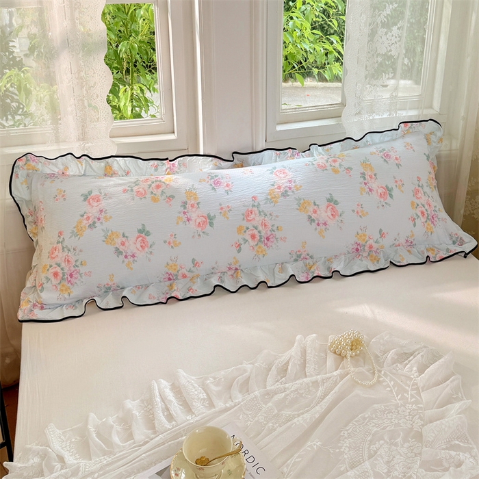 91家纺网 家纺一手货源 找家纺 梦舒羽 2025新款云感双层纱双人花边枕套情侣双人1.5m枕芯套1.8床枕头套 繁花入梦