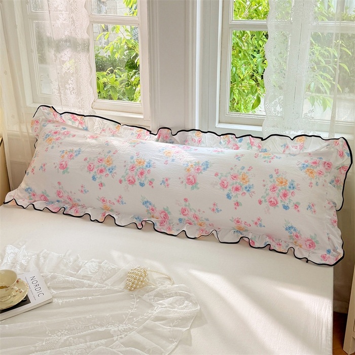 91家纺网 家纺一手货源 找家纺 梦舒羽 2025新款云感双层纱双人花边枕套情侣双人1.5m枕芯套1.8床枕头套 朝花夕拾