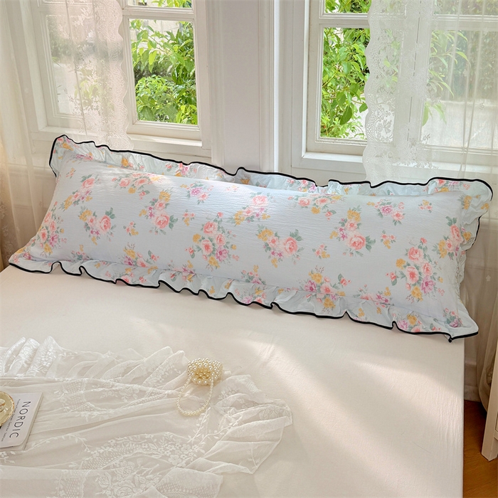 91家纺网 家纺一手货源 找家纺 梦舒羽 2025新款云感双层纱双人花边枕套情侣双人1.5m枕芯套1.8床枕头套 繁花入梦